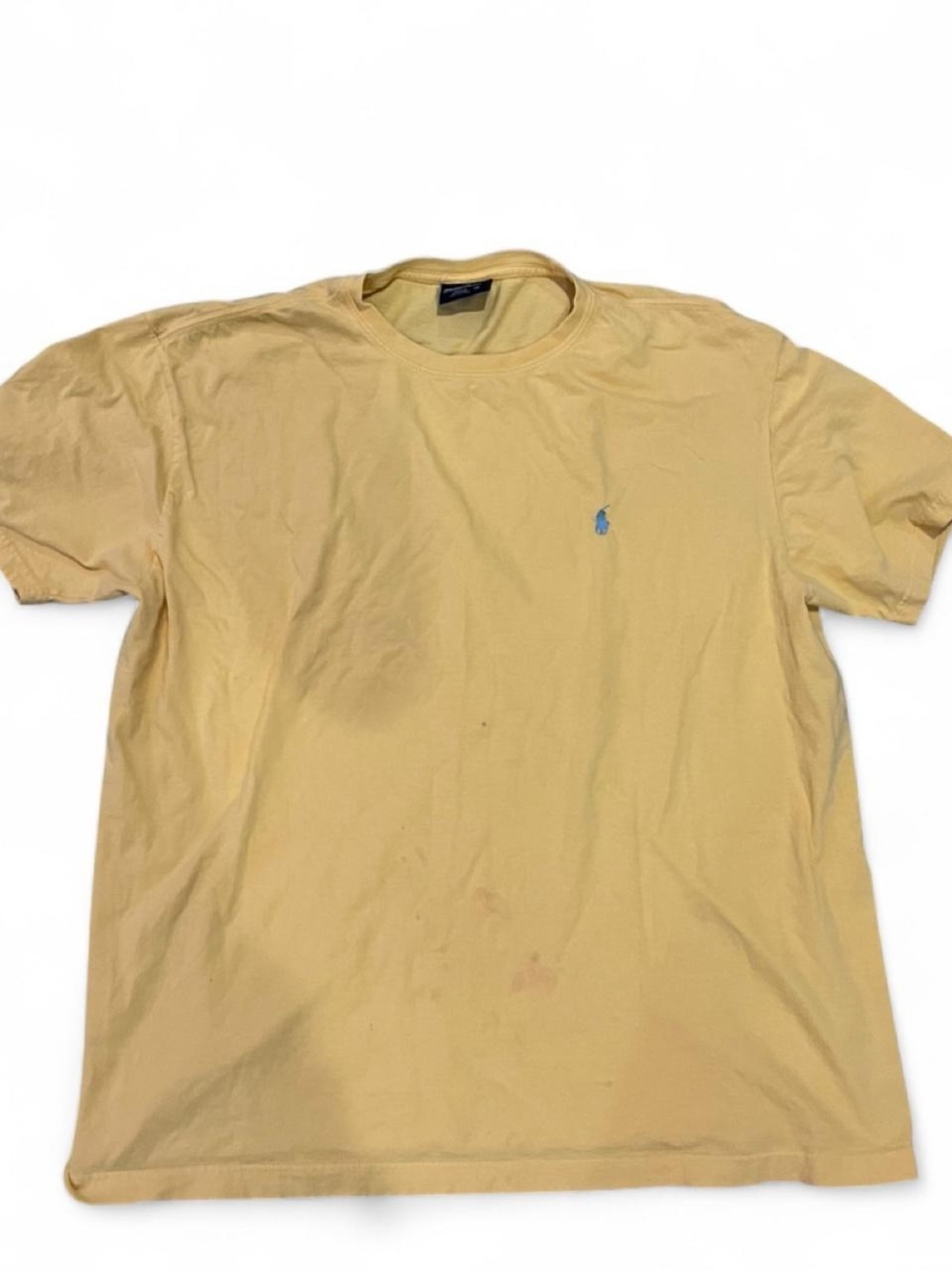 Polo by Ralph Lauren Men's Pale Yellow Short Sleeve Tee with Blue Pony